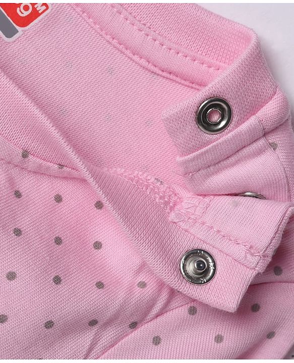 Babyhug 100% Cotton Knit Full Sleeves Top & Pyjama Night Suit with Dotted Print & Bow Applique - Pink