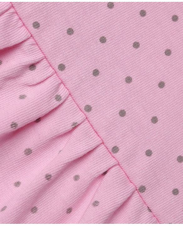 Babyhug 100% Cotton Knit Full Sleeves Top & Pyjama Night Suit with Dotted Print & Bow Applique - Pink