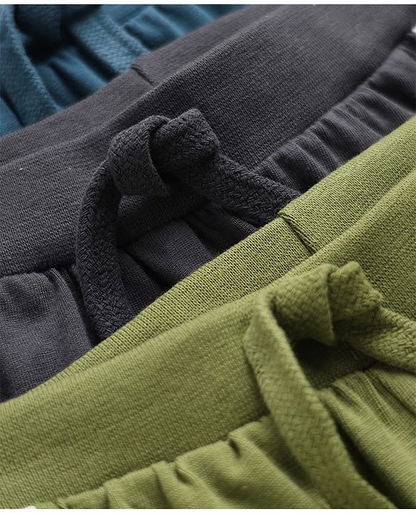 Babyhug 100% Cotton Jersey Knit Full Sleeves Lounge Pants Pack of 3 - Black, Olive & Teal Blue