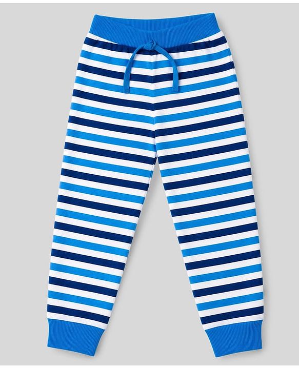 Babyhug Cotton Single Jersey Knit Full Length Striped Lounge Pant with Text & Camouflage Print Pack of 3 - Blue & White