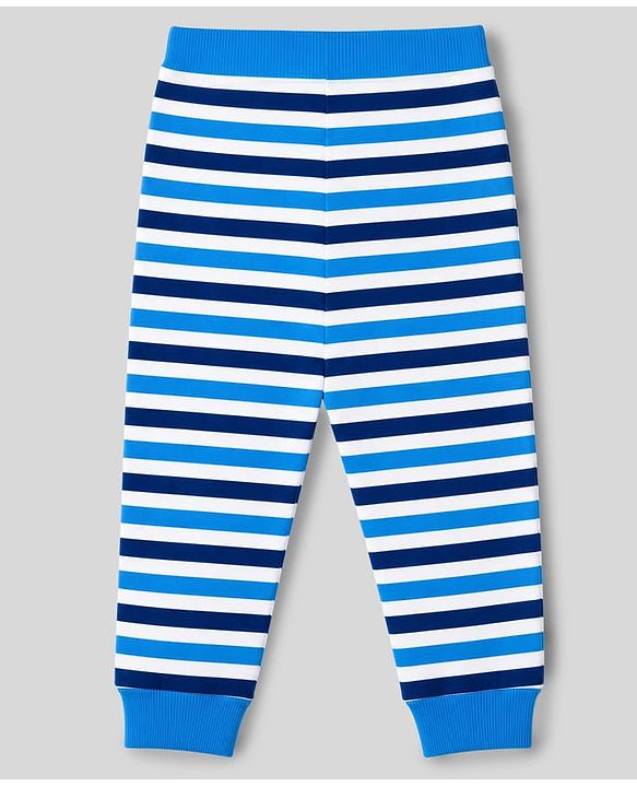 Babyhug Cotton Single Jersey Knit Full Length Striped Lounge Pant with Text & Camouflage Print Pack of 3 - Blue & White