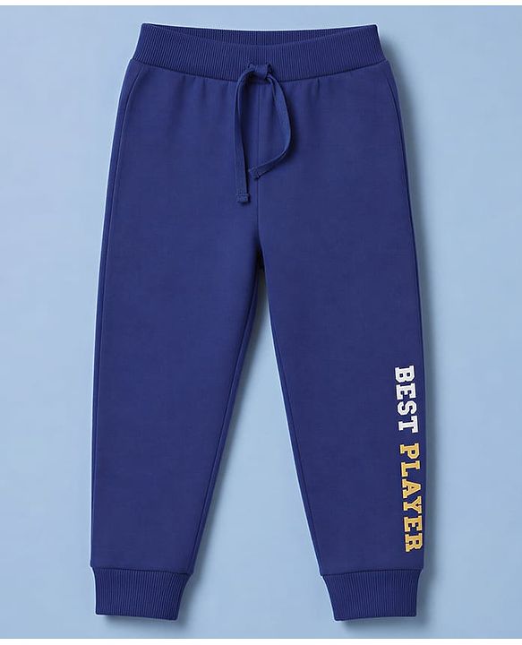 Babyhug 100% Cotton Single Jersey Knit Full Length Sports Theme Text Printed Lounge Pants Pack Of 3 - Grey White & Navy Blue