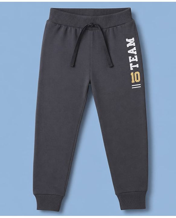 Babyhug 100% Cotton Single Jersey Knit Full Length Sports Theme Text Printed Lounge Pants Pack Of 3 - Grey White & Navy Blue
