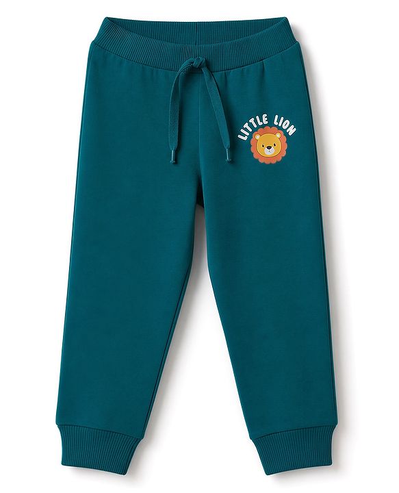Babyhug 100% Cotton Single Jersey Knit Full Length Lounge Pant with Animals Face Print Pack of 3 - Teal Blue Cream & Rust Orange