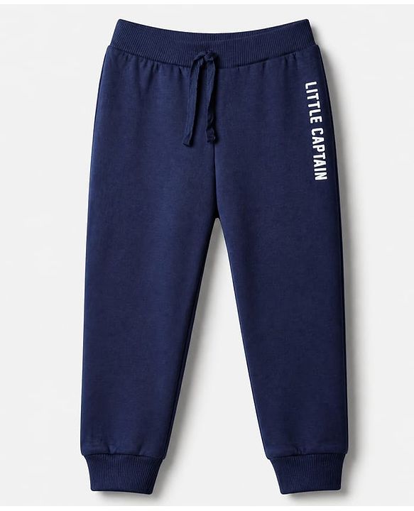Babyhug Cotton Single Jersey Knit Full Length Lounge Pants with Text Print Pack of 3 - Navy Blue, Orange & Blue