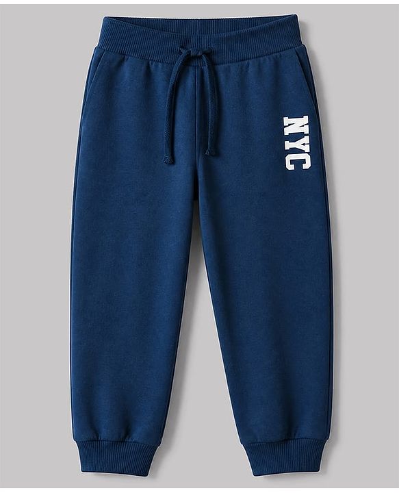 Babyhug Cotton Knit Full Length Jogger Fit With Lounge Pant and Nyc Print Pack of 3 - Black Navy Blue Grey