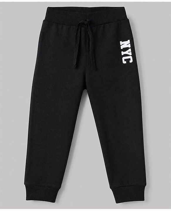 Babyhug Cotton Knit Full Length Jogger Fit With Lounge Pant and Nyc Print Pack of 3 - Black Navy Blue Grey