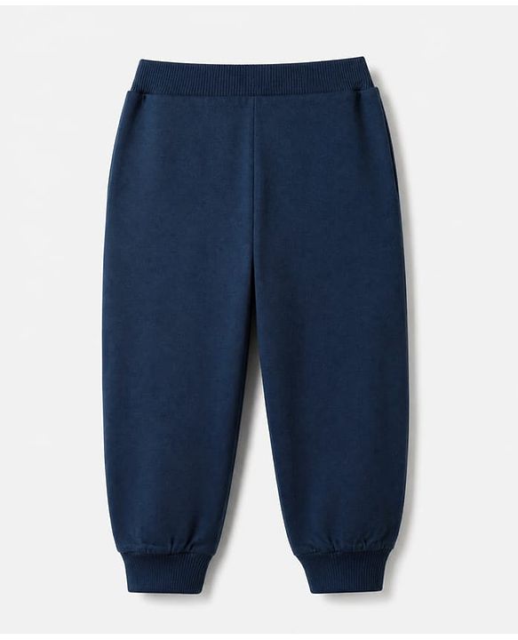 Babyhug Cotton Single Jersey Knit Jogger Fit Full Length Lounge Pant with New York 68 Print Pack of 3 in Navy Blue Grey Olive Green