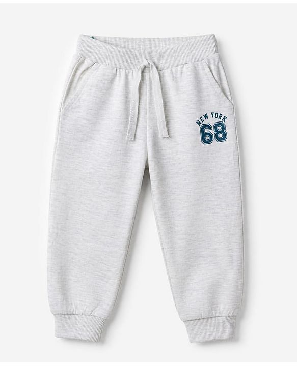 Babyhug Cotton Single Jersey Knit Jogger Fit Full Length Lounge Pant with New York 68 Print Pack of 3 in Navy Blue Grey Olive Green