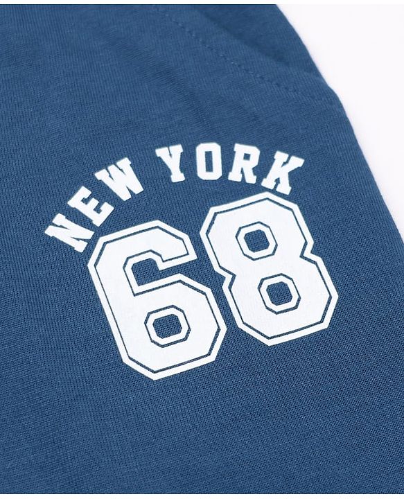 Babyhug Cotton Single Jersey Knit Jogger Fit Full Length Lounge Pant with New York 68 Print Pack of 3 in Navy Blue Grey Olive Green
