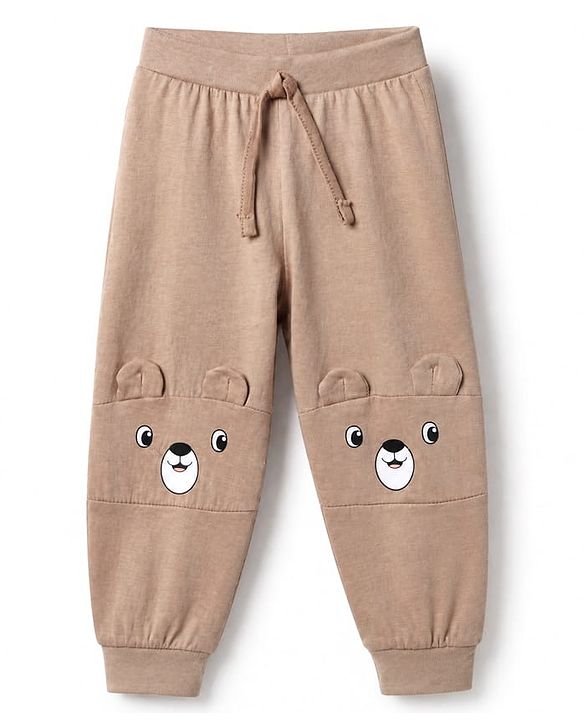 Babyhug Cotton Jersey Knit Jogger Fit Full Length Lounge Pant With Bear Print & Ear Applique in Brown