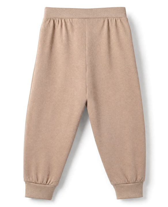 Babyhug Cotton Jersey Knit Jogger Fit Full Length Lounge Pant With Bear Print & Ear Applique in Brown