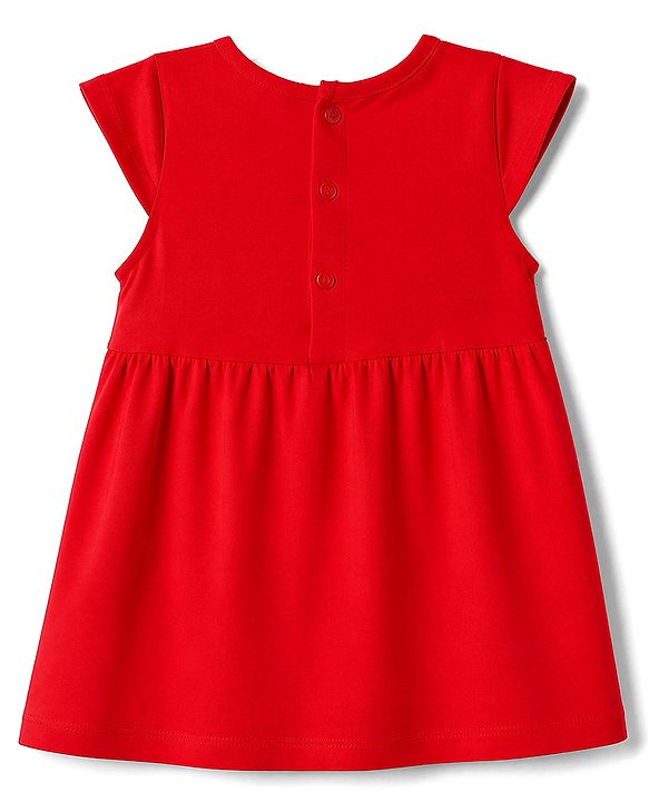 Babyhug 100% Cotton Single Jersey Knit Half Sleeves Frocks with Heart Print & Patch Pack of 2 - Red & Pink