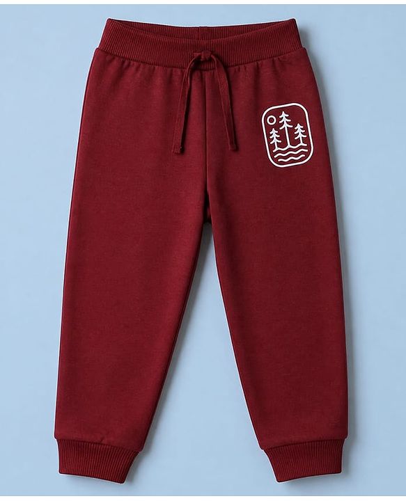 Babyhug Single Jersey Knit Full Length Jogger Lounge Pant and Landscape Print Pack of 3 In Blue Grey Maroon