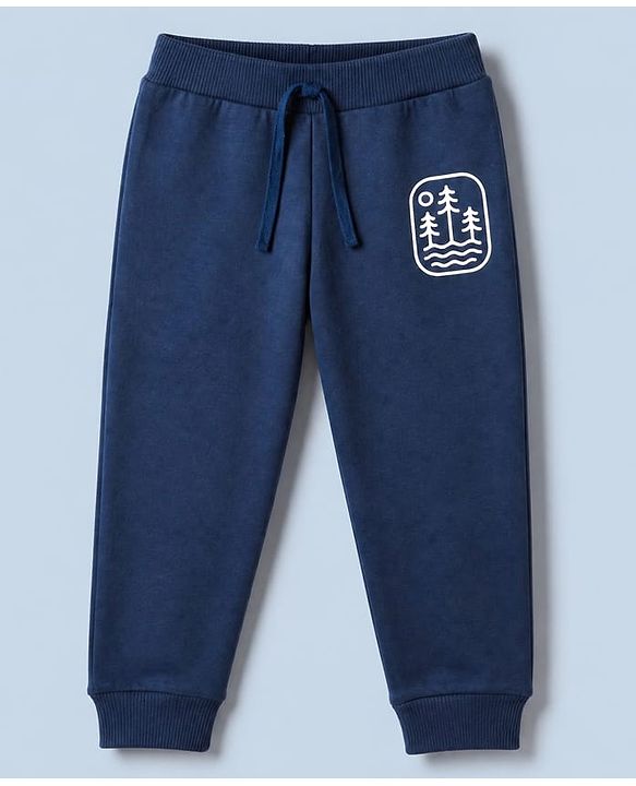 Babyhug Single Jersey Knit Full Length Jogger Lounge Pant and Landscape Print Pack of 3 In Blue Grey Maroon