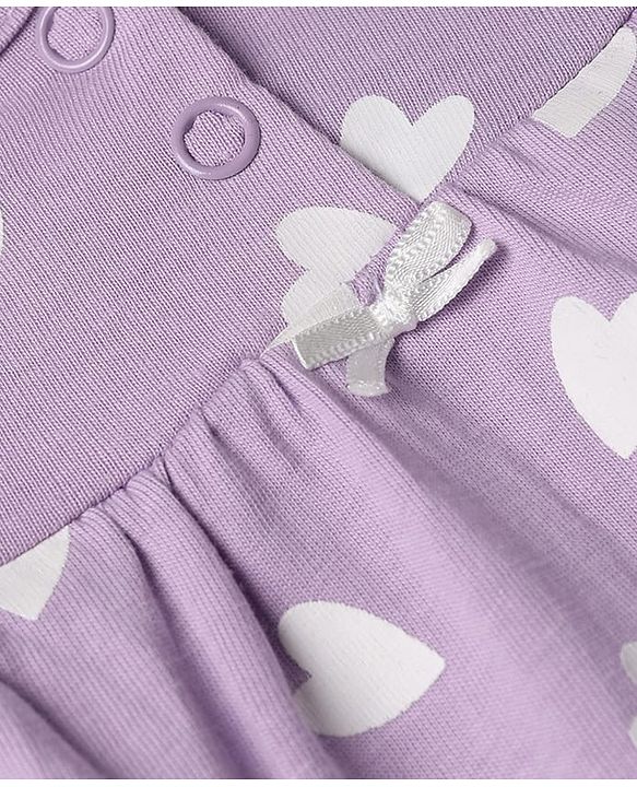Babyhug 100% Cotton Knit Full Sleeves Co-Ords Top & Pyjama Night Suit with Heart Print - Lavender