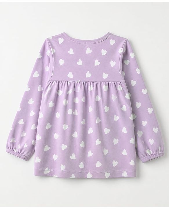 Babyhug 100% Cotton Knit Full Sleeves Co-Ords Top & Pyjama Night Suit with Heart Print - Lavender