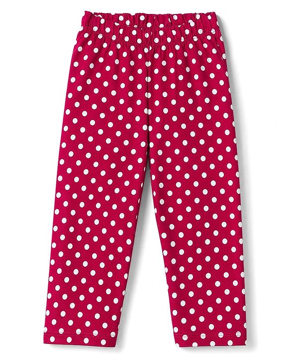 Babyhug 100% Cotton Knit Full Sleeves Co-Ords T-Shirt & Pyjama Night Suit with Polka Dots Print - Red