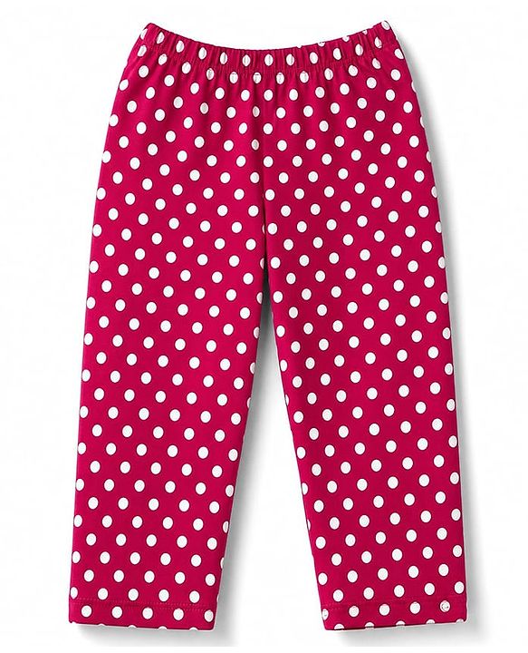 Babyhug 100% Cotton Knit Full Sleeves Co-Ords T-Shirt & Pyjama Night Suit with Polka Dots Print - Red