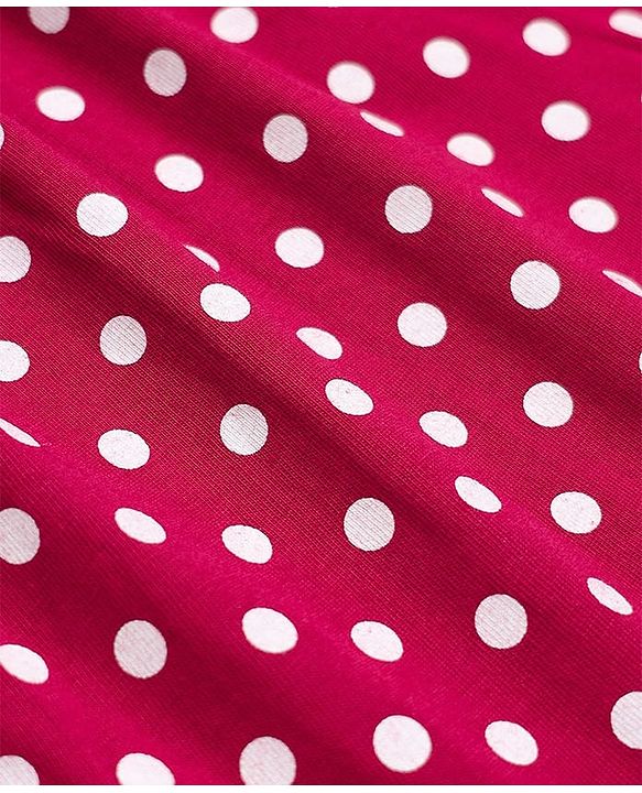 Babyhug 100% Cotton Knit Full Sleeves Co-Ords T-Shirt & Pyjama Night Suit with Polka Dots Print - Red