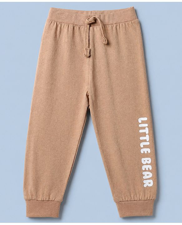 Babyhug 100% Cotton Single Jersey Knit Full Length Lounge Pant With Bear & Text Print Pack of 2 - Brown Cream