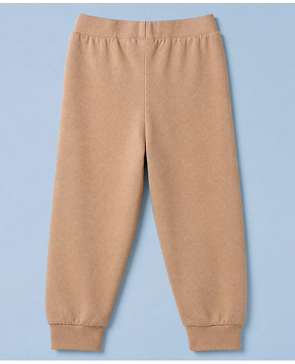 Babyhug 100% Cotton Single Jersey Knit Full Length Lounge Pant With Bear & Text Print Pack of 2 - Brown Cream