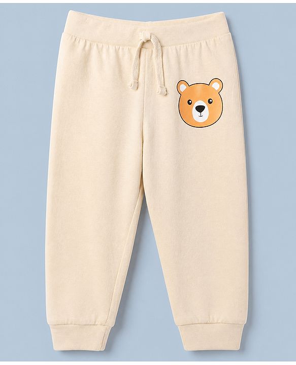 Babyhug 100% Cotton Single Jersey Knit Full Length Lounge Pant With Bear & Text Print Pack of 2 - Brown Cream