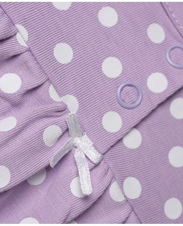 Babyhug 100% Cotton Knit Full Sleeves Co-Ords Top & Pyjama Night Suit with Polka Dots Print - Lavender