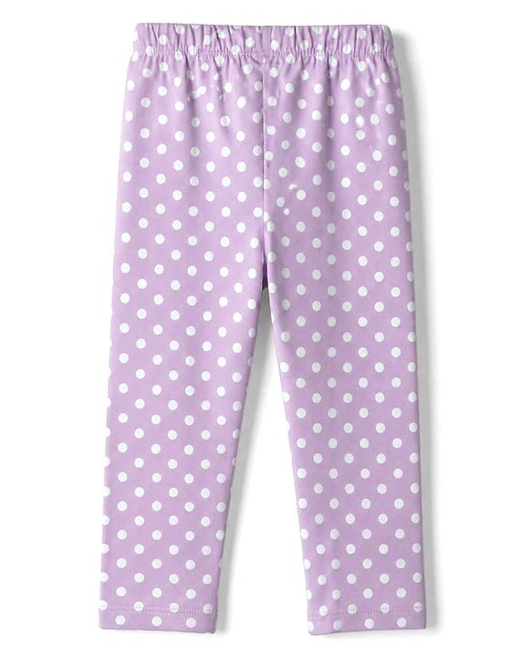 Babyhug 100% Cotton Knit Full Sleeves Co-Ords Top & Pyjama Night Suit with Polka Dots Print - Lavender
