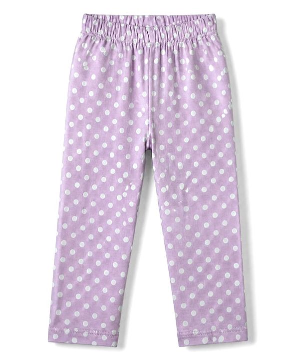 Babyhug 100% Cotton Knit Full Sleeves Co-Ords Top & Pyjama Night Suit with Polka Dots Print - Lavender