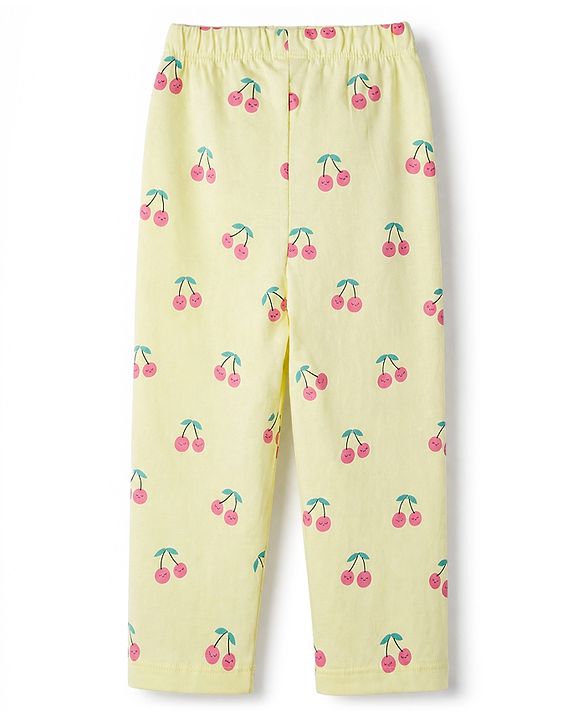 Babyhug 100% Cotton Knit Full Sleeves Co-Ords Shirt & Pyjama Night Suit with Cherry Print - Yellow