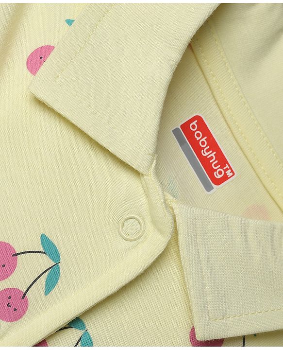 Babyhug 100% Cotton Knit Full Sleeves Co-Ords Shirt & Pyjama Night Suit with Cherry Print - Yellow