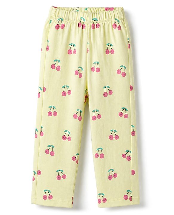 Babyhug 100% Cotton Knit Full Sleeves Co-Ords Shirt & Pyjama Night Suit with Cherry Print - Yellow