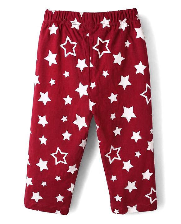 Babyhug Cotton Knit Full Sleeves Front open Co-ord Shirt & Pyjama Night Suit with Star Print in Red