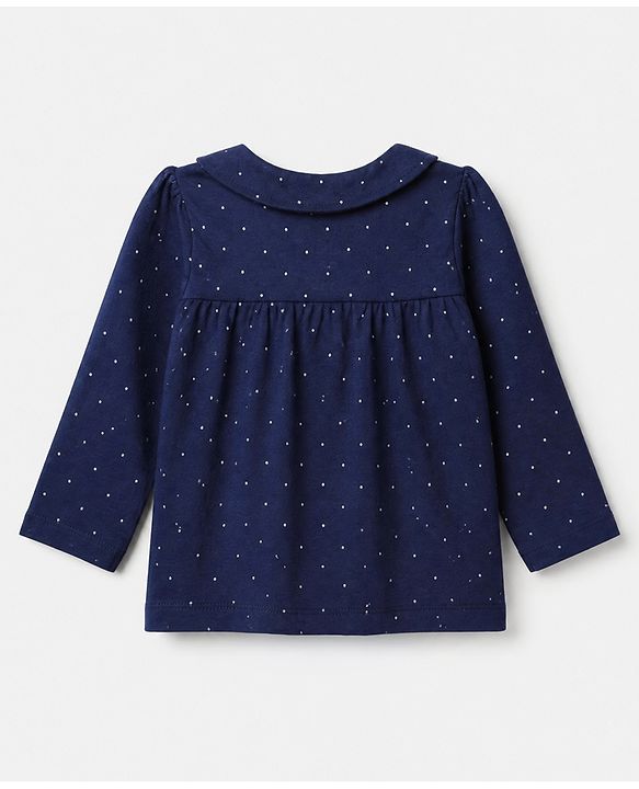 Babyhug Cotton Knit Full Sleeves Front Open Co-ord Shirt & Pajama Night Suit with My Cute Little Home Kitten & Polka Dots Print - Navy Blue