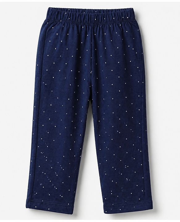 Babyhug Cotton Knit Full Sleeves Front Open Co-ord Shirt & Pajama Night Suit with My Cute Little Home Kitten & Polka Dots Print - Navy Blue