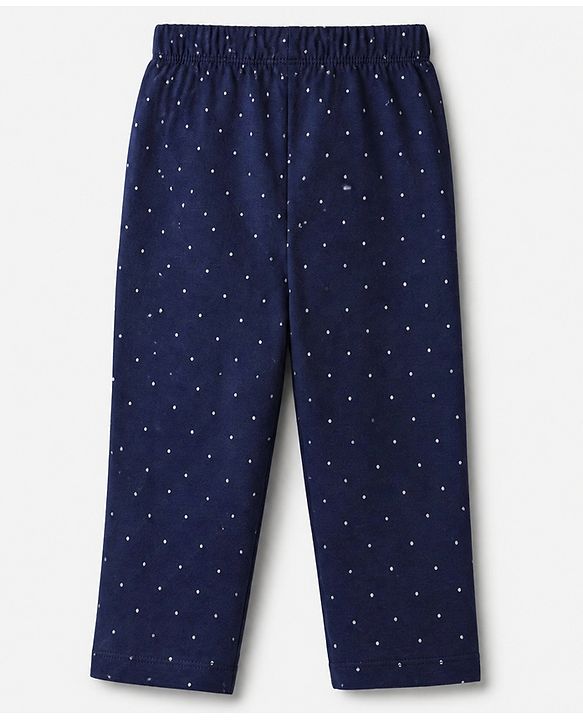Babyhug Cotton Knit Full Sleeves Front Open Co-ord Shirt & Pajama Night Suit with My Cute Little Home Kitten & Polka Dots Print - Navy Blue