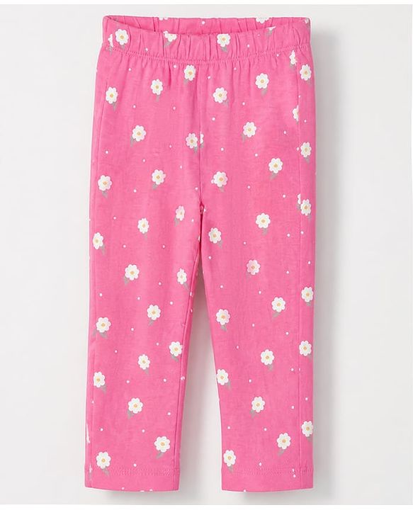 Babyhug 100% Cotton Knit Full Sleeves Co-Ords Top & Pyjama Night Suit with Floral Print -Dark Pink