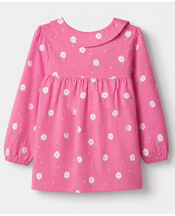 Babyhug 100% Cotton Knit Full Sleeves Co-Ords Top & Pyjama Night Suit with Floral Print -Dark Pink