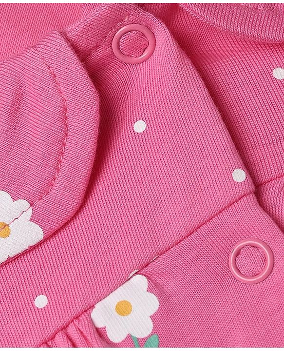 Babyhug 100% Cotton Knit Full Sleeves Co-Ords Top & Pyjama Night Suit with Floral Print -Dark Pink