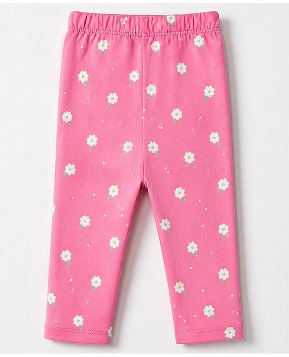 Babyhug 100% Cotton Knit Full Sleeves Co-Ords Top & Pyjama Night Suit with Floral Print -Dark Pink