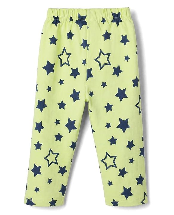 Babyhug Cotton Knit Full Sleeves Front open Co-ord Shirt & Pyjama Night Suit with Star Print in Green