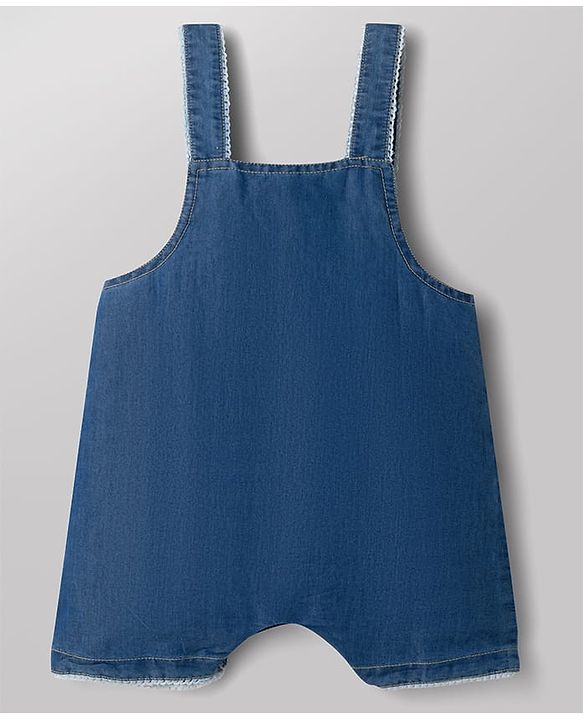 ToffyHouse 100% Cotton Interlock Knit Half Sleeves T-Shirt & Dungaree with Floral Print & Bunny Embroidered - Navy Blue & White