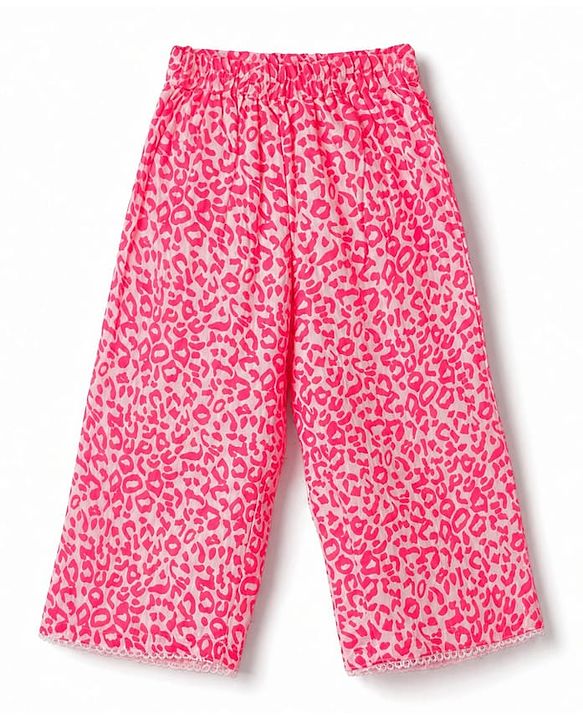 Babyhug Cotton Woven Sleeveless Printed Co-Ords Top & Palazzo Set - Neon Pink