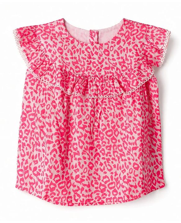 Babyhug Cotton Woven Sleeveless Printed Co-Ords Top & Palazzo Set - Neon Pink