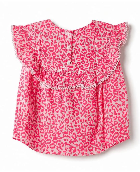 Babyhug Cotton Woven Sleeveless Printed Co-Ords Top & Palazzo Set - Neon Pink