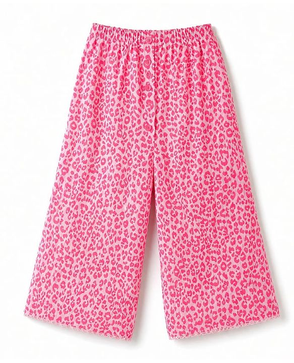 Babyhug Cotton Woven Sleeveless Printed Co-Ords Top & Palazzo Set - Neon Pink
