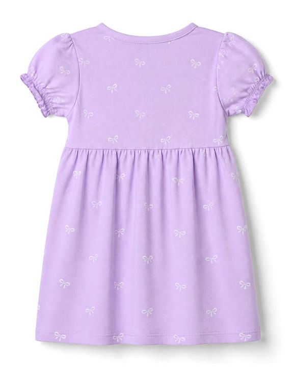 Babyhug 100% Cotton Single Jersey Knit Half Sleeves Frocks with Bow and Bear Print Pack of 2 - Pink & Lilac