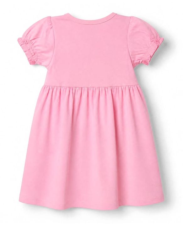 Babyhug 100% Cotton Single Jersey Knit Half Sleeves Frocks with Bow and Bear Print Pack of 2 - Pink & Lilac