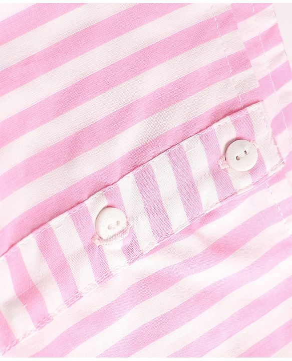 Babyhug Cotton Woven Frill Sleeves Co-Ords Top & Culottes Set with Stripes - Pink